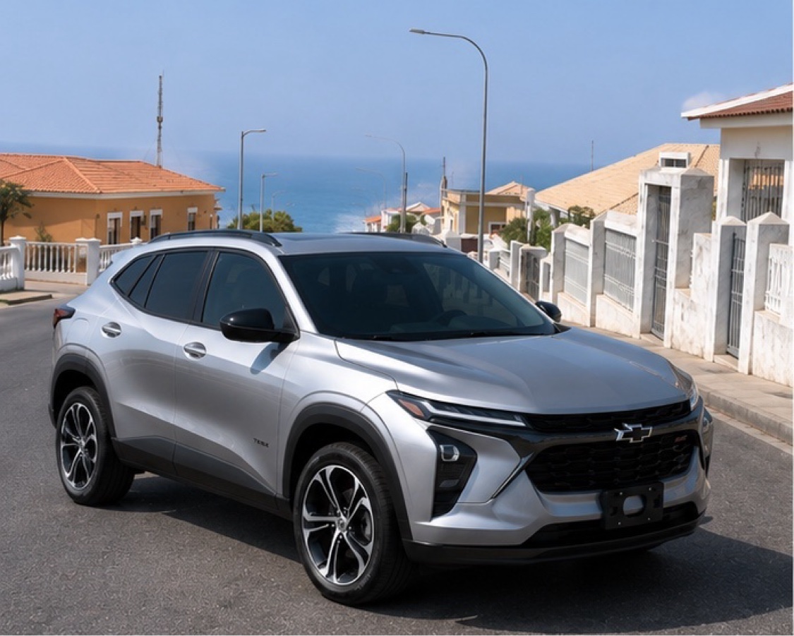 Silver 2024 Chevrolet Trax on a street overlooking the ocean